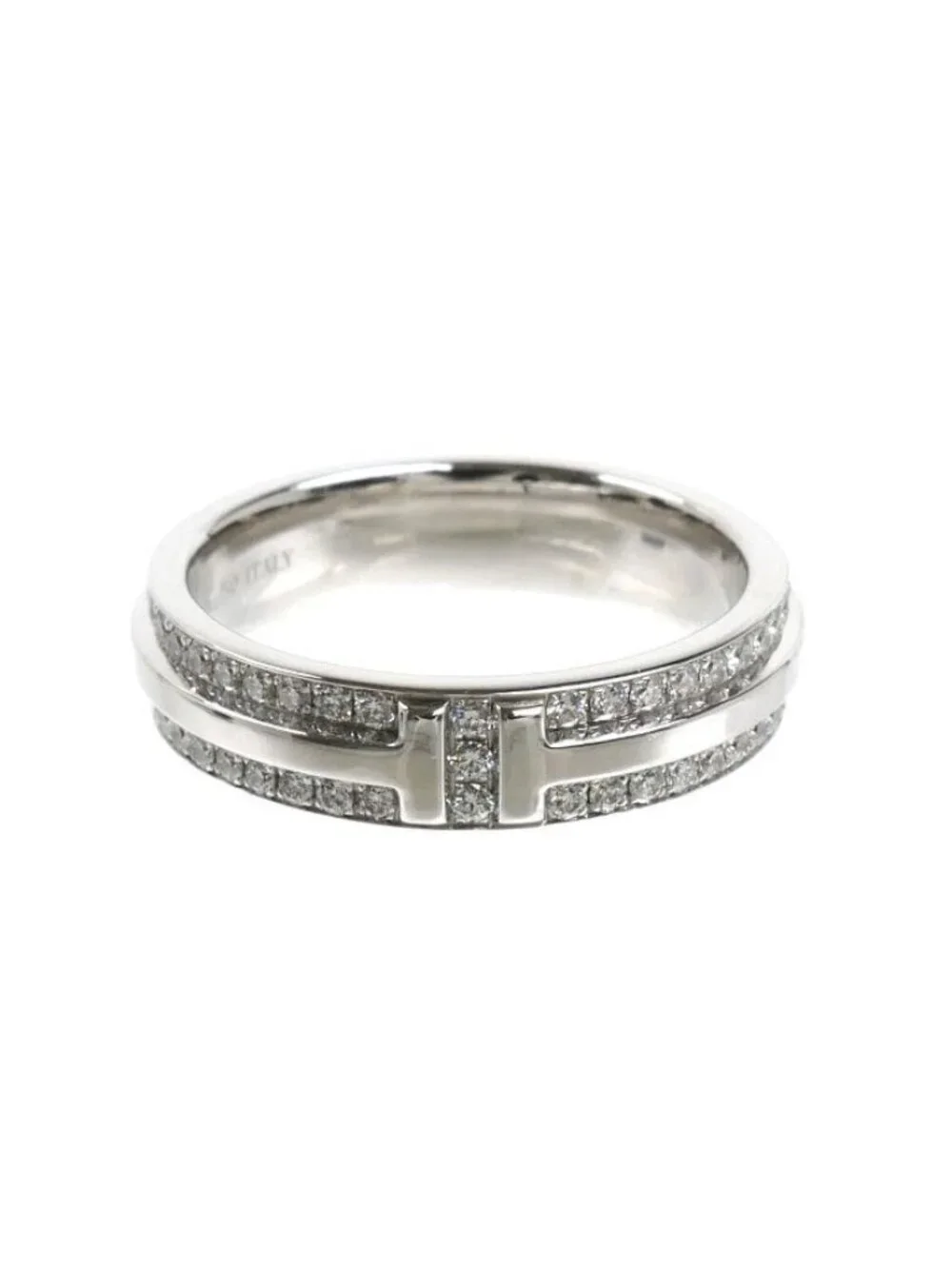 Tiffany & Co 18k White Gold T Two Narrow Ring Diamond